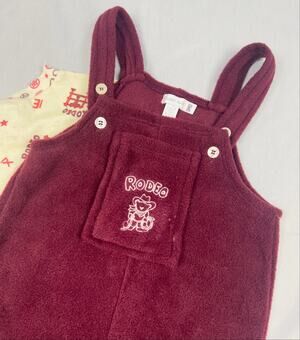 Vintage Baby Nay Rodeo Western Fleece Overall Outfit Set 0-3M Made USA Boys READ